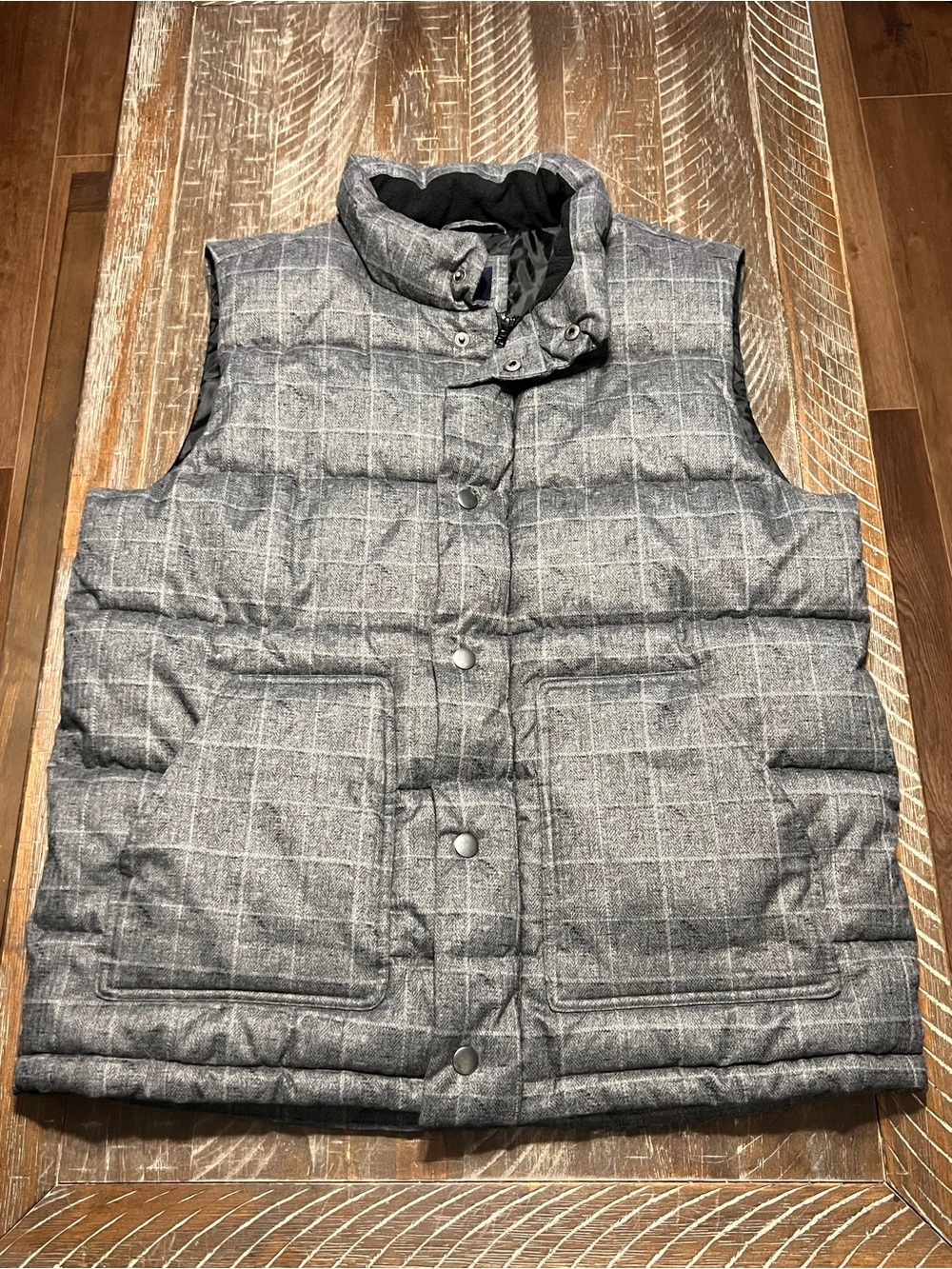 Gap Warmest Quilted Puffer Vest Men’s Size Large Gray Plaid Insulated
